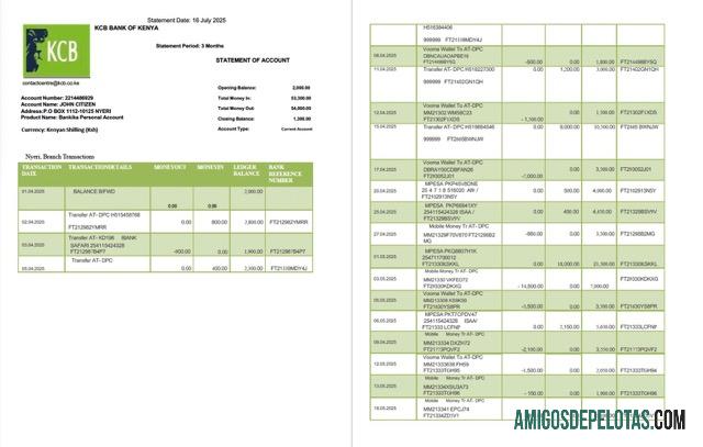 Dapat Diedit Kenya KCB bank laporan of rekening Word and PDF templat, 2 pages