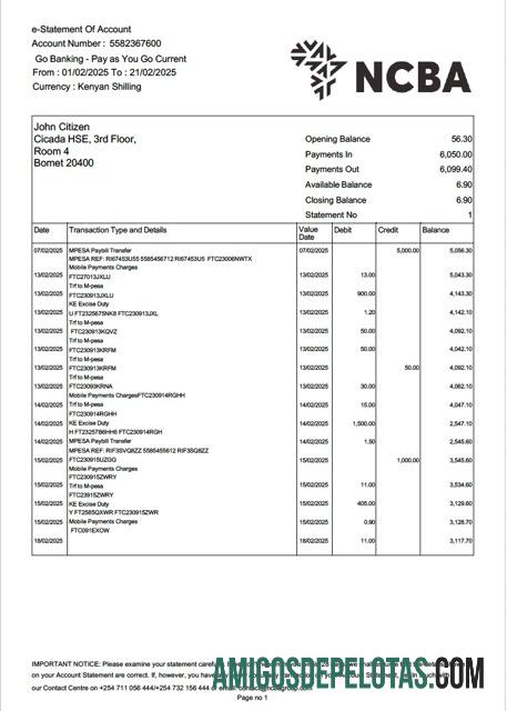 Berkualitas Kenya NCBA bank┬áe laporan of rekening┬áWord and PDF templat