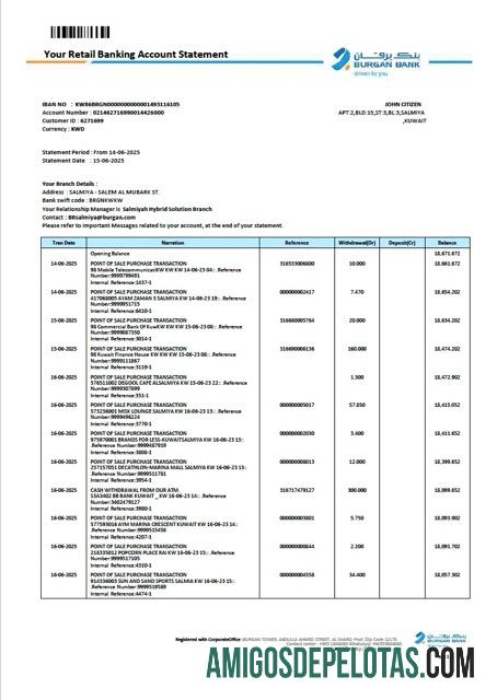Dapat Diedit Kuwait Burgan bank retail rekening laporan┬áWord and PDF templat