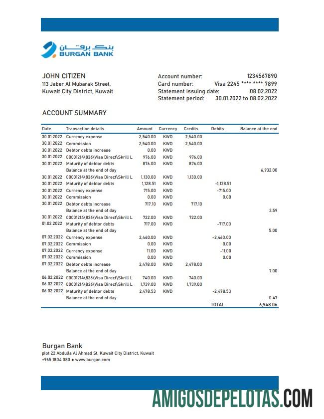 Kuwait Burgan bank laporan XLS pratinjau