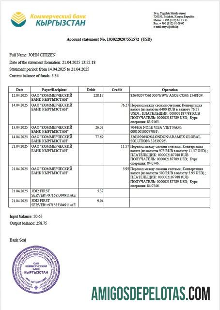 Dapat Diedit Kirgizstan┬ákomersial bank of┬áKirgizstan rekening laporan┬áWord and PDF templat