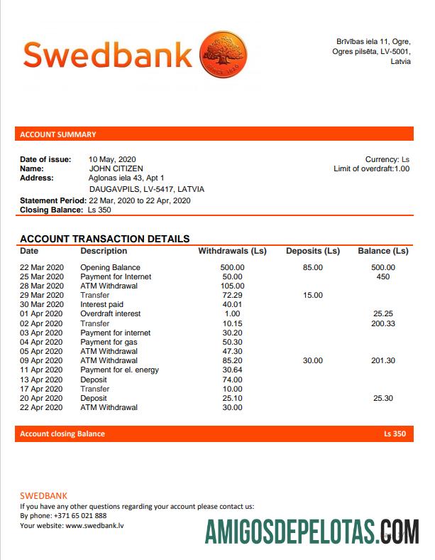 Berkualitas Latvia Swedbank bank laporan templat, Word and PDF format (.doc and .PDF)
