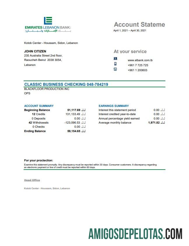Premium Lebanon Emirates Lebanon bank laporan templat in Excel and PDF format, good for address prove