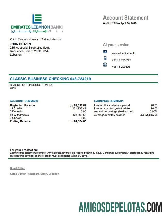 Lebanon Emirates Lebanon bank laporan sampel