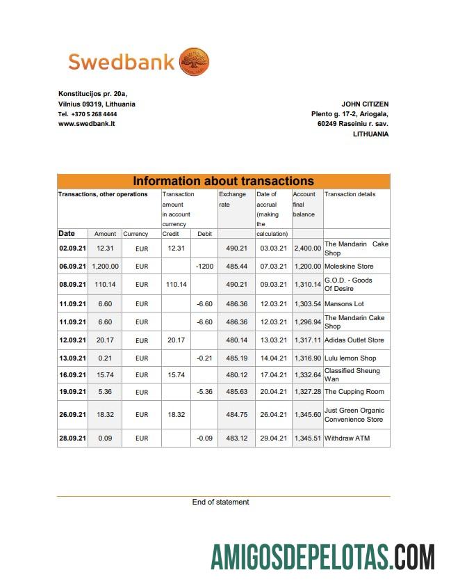 Berkualitas Lituania Swedbank bank laporan easy to fill templat in .XLS and .PDF Berkas format