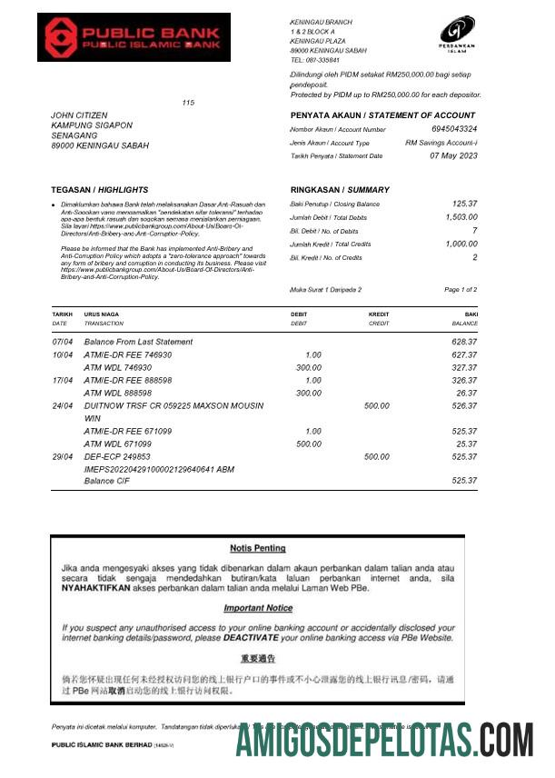 Profesional Malaysia Public Islamic Palsu bank laporan Word and PDF templat, 2 pages