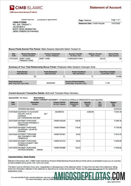 Profesional Malaysia┬áCIMB Islamic bank laporan of rekening Word and PDF templat