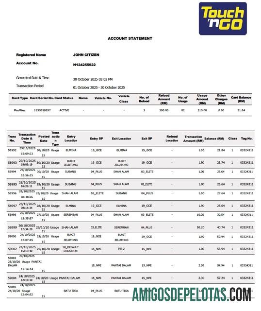 Dapat Diedit Malaysia┬áTouch'n Go rekening laporan┬áWord and PDF templat