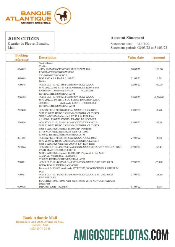 Realistis Mali Banque Atlantiaque bank laporan templat in Word and PDF format, .doc and .PDF format