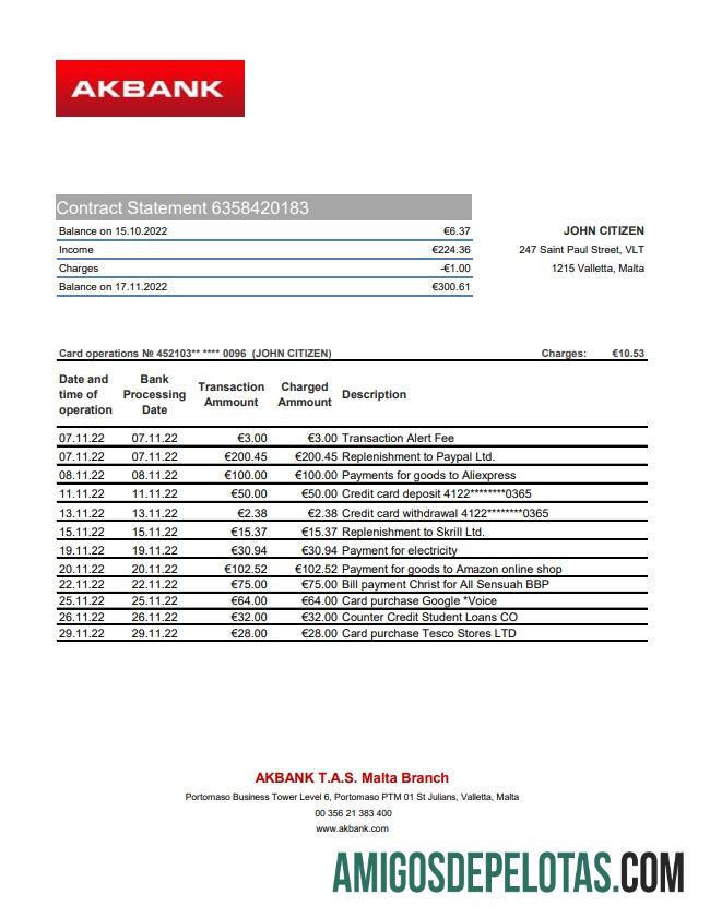 Malta Akbank bank laporan XLS makering