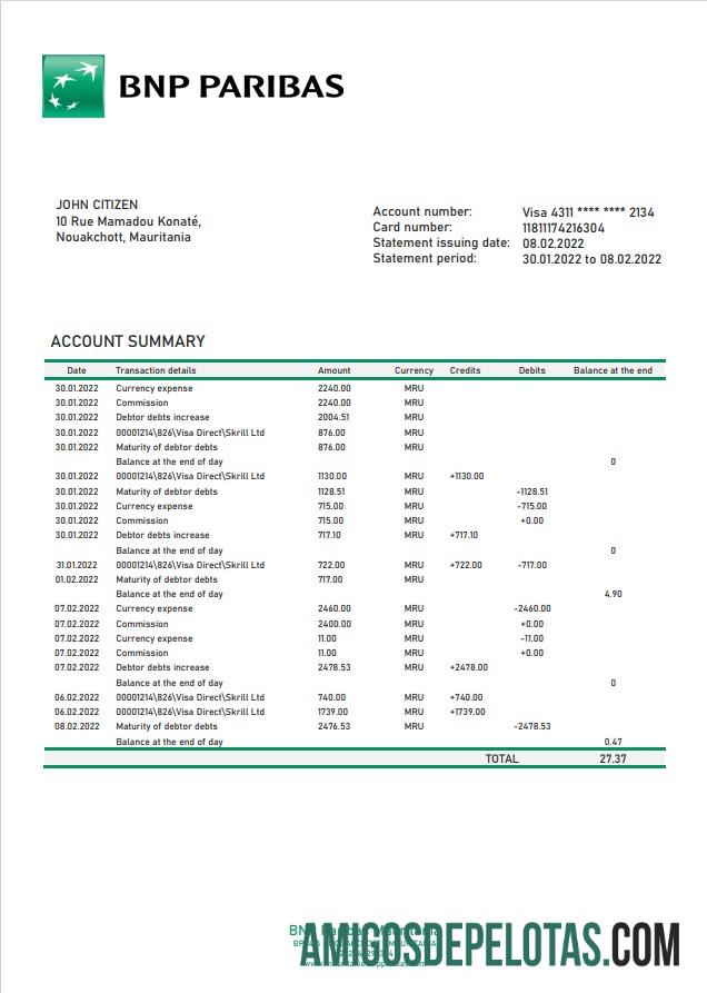 Mauritania BNP Paribas bank laporan sampel