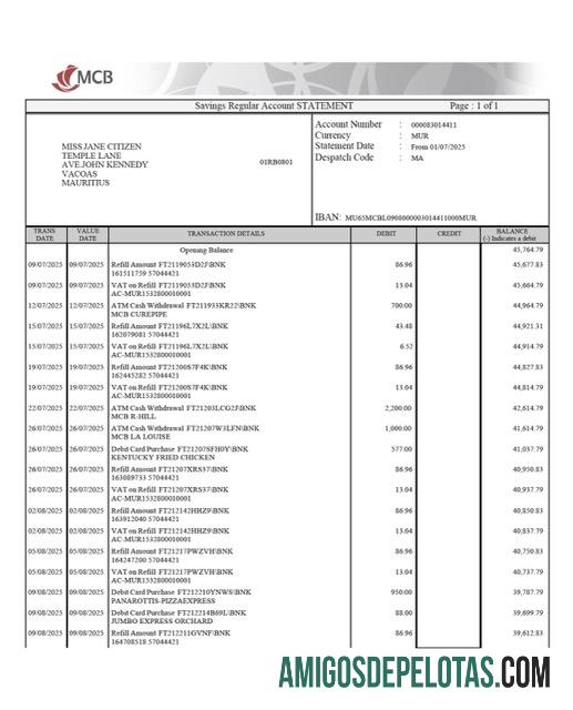 Dapat Diedit Mauritius komersial bank (MCB) rekening laporan┬áWord and PDF templat