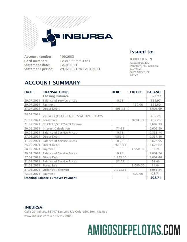 Premium Meksiko Inbursa bank laporan easy to fill templat in Excel and PDF format