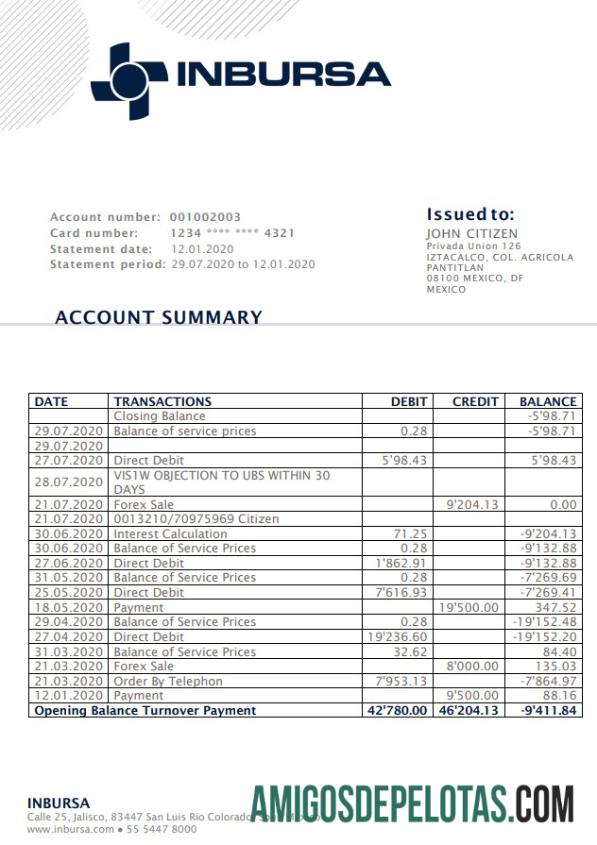 Dapat Diedit Meksiko Inbursa bank laporan templat in Word and PDF format, good for address prove
