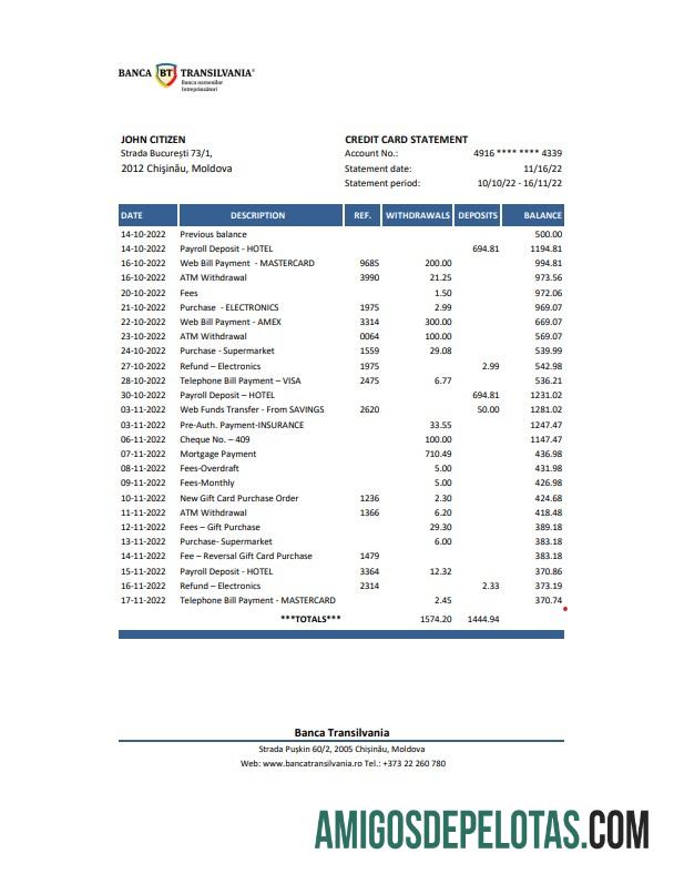 Profesional Moldova Banca Transilvania bank laporan Excel and PDF templat