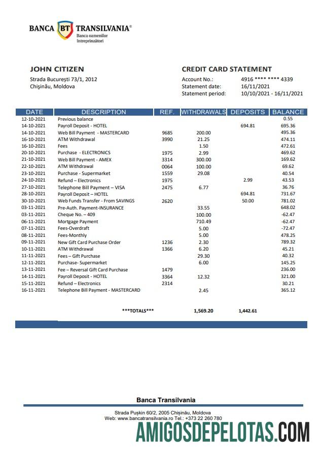 Moldova Banca Transilvania bank laporan sampel