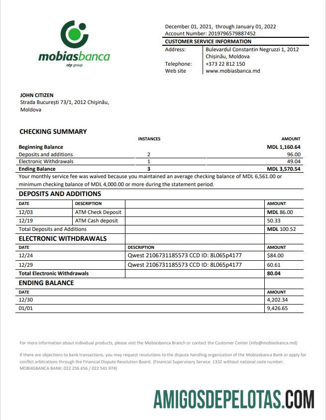 Moldova Mobiasbanca bank laporan sampel