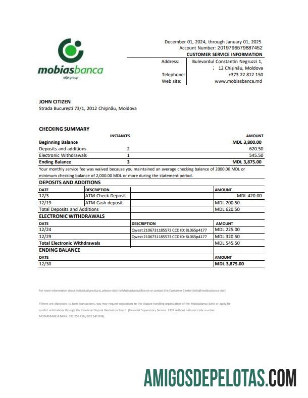 Moldova Mobiasbanca laporan Word and PDF Contoh templat