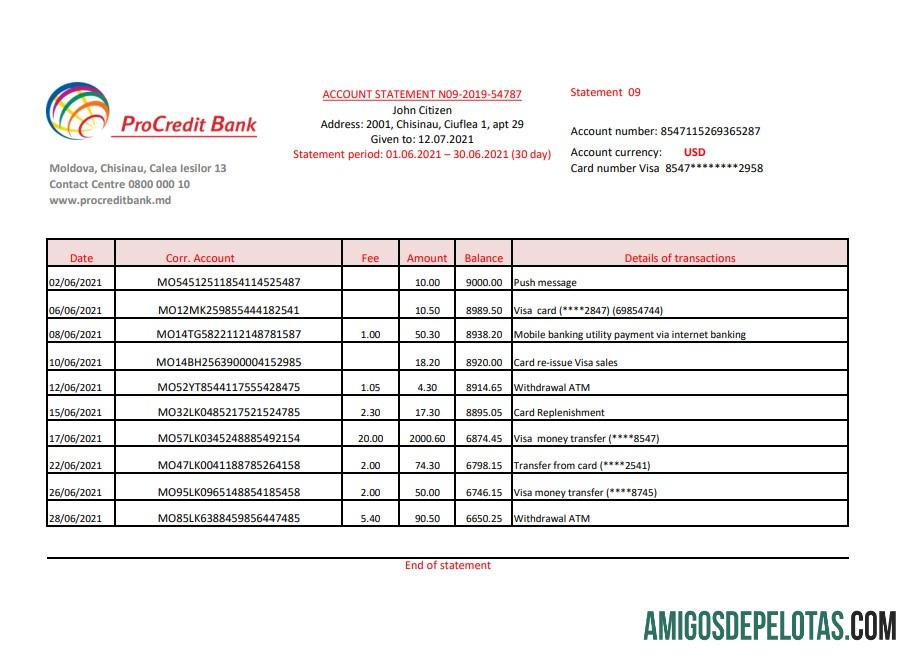 Moldova Procredit Excel PDF sampel