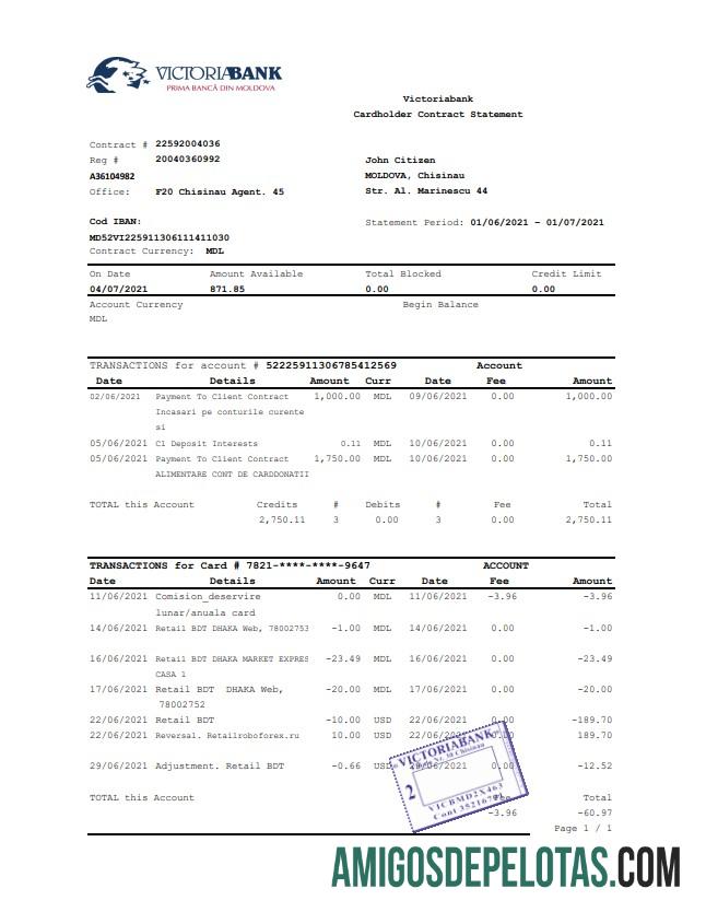Moldova Victoriabank Excel PDF desain