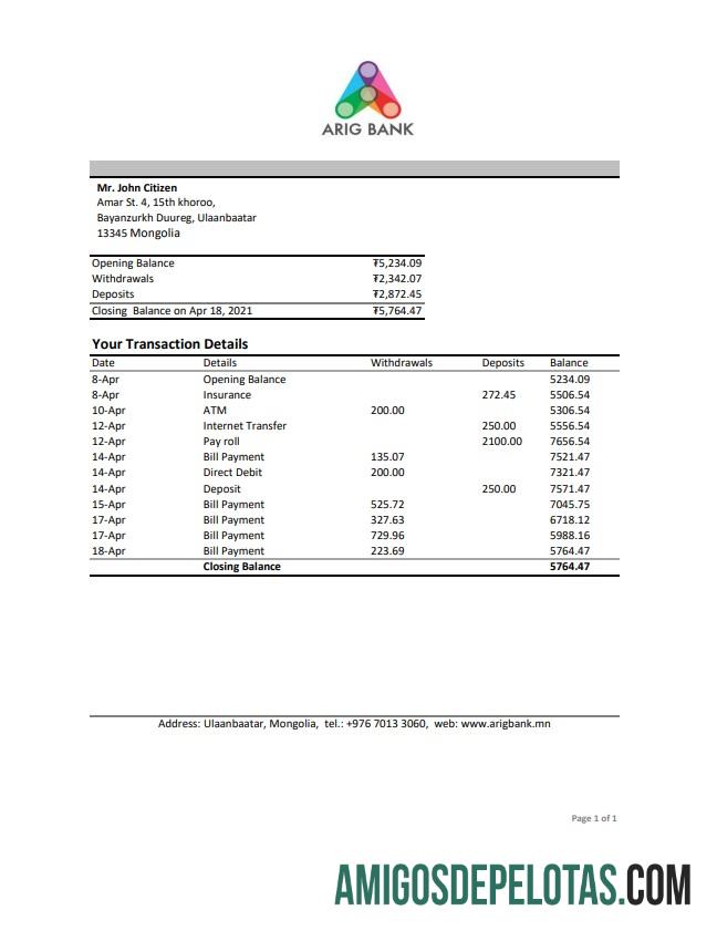 Mongolia Arig bank Excel PDF pratinjau