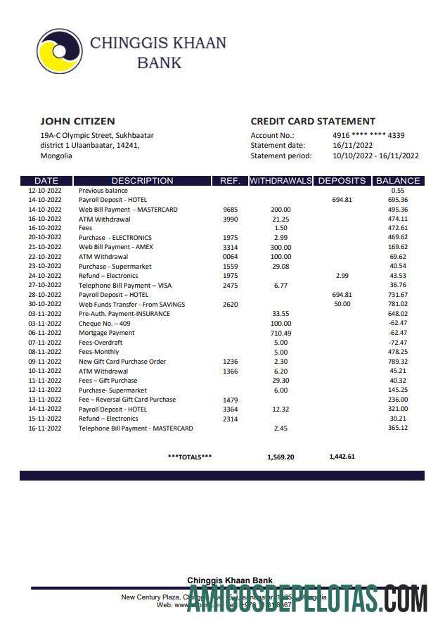 Mongolia Chinggis Khaan bank sampel