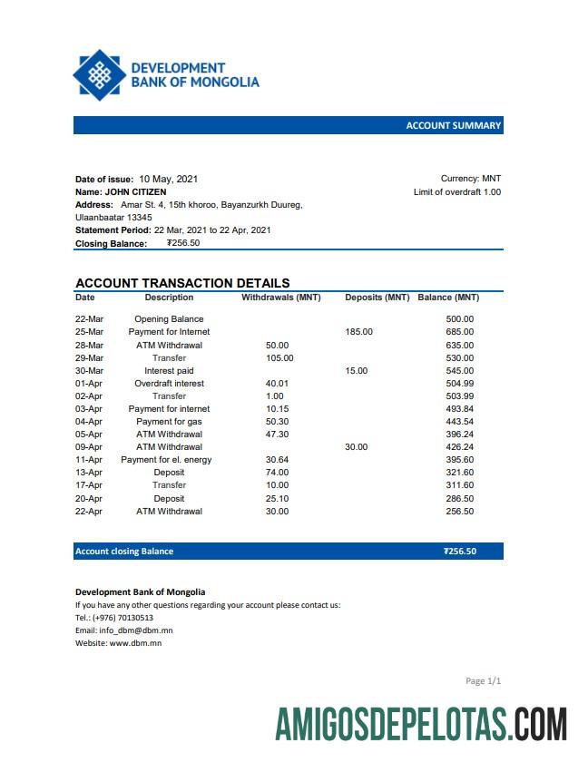 Mongolia Development bank of Mongolia Excel PDF sampel