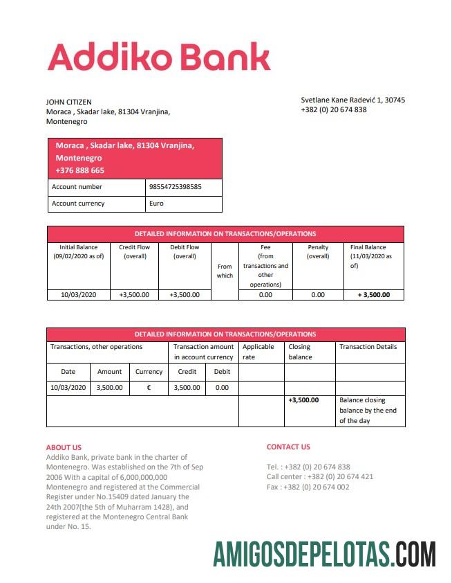 Montenegro Addiko bank laporan sampel