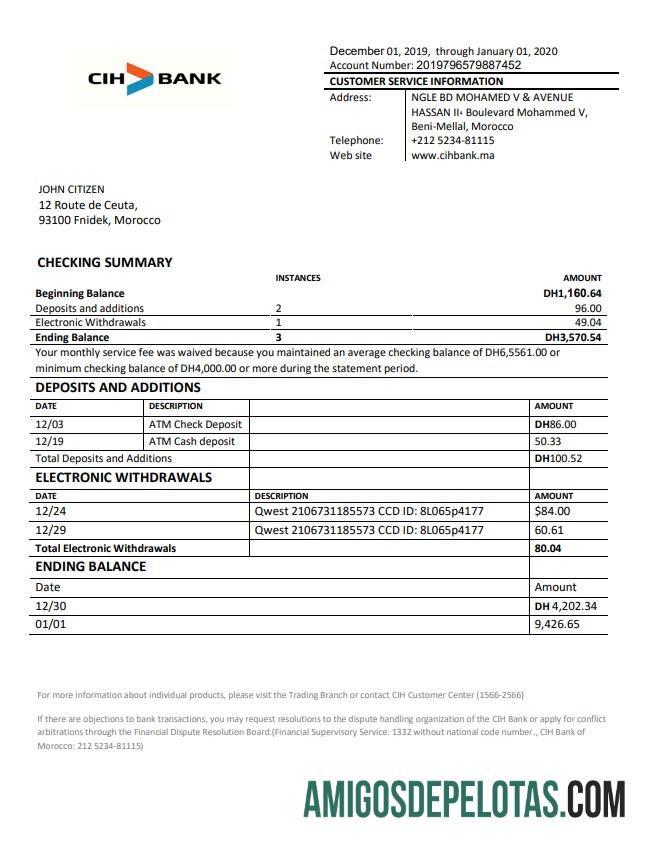 Dapat Diedit Maroko CIH bank proof of address laporan templat in Word and PDF format