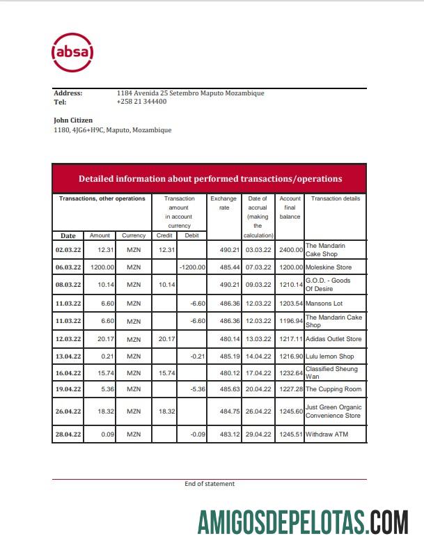 Profesional Mozambik ABSA bank laporan Excel and PDF templat