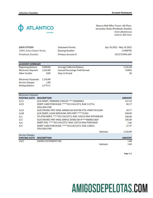 Namibia Atlantico bank laporan XLS sampel