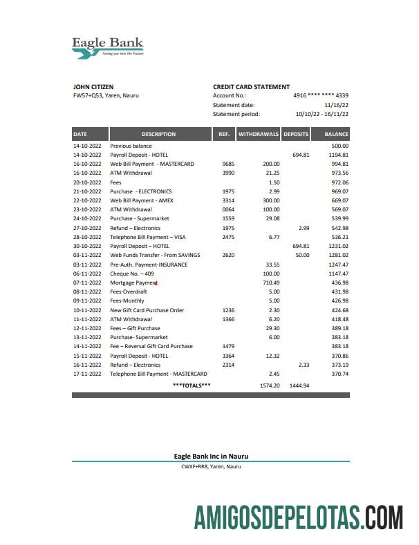 Profesional Nauru Eagle bank laporan Excel and PDF templat