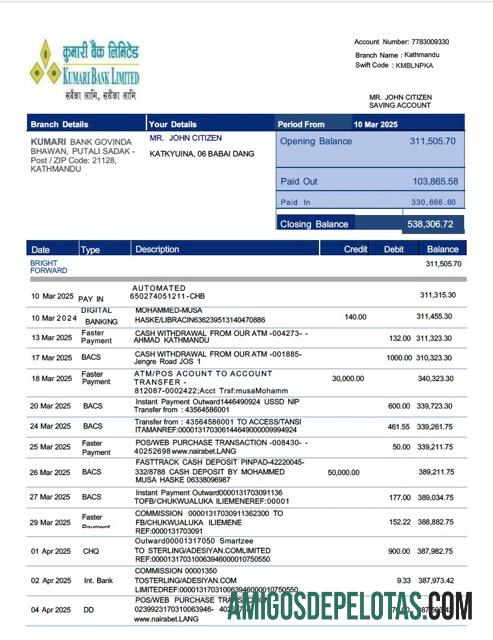 Profesional Nepal Kumari bank Limited rekening laporan Word and PDF templat