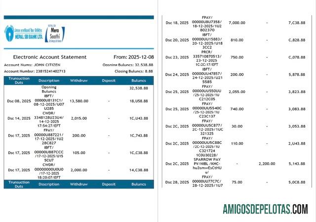Profesional Nepal SBI bank electronic rekening laporan Word and PDF templat, 2 pages
