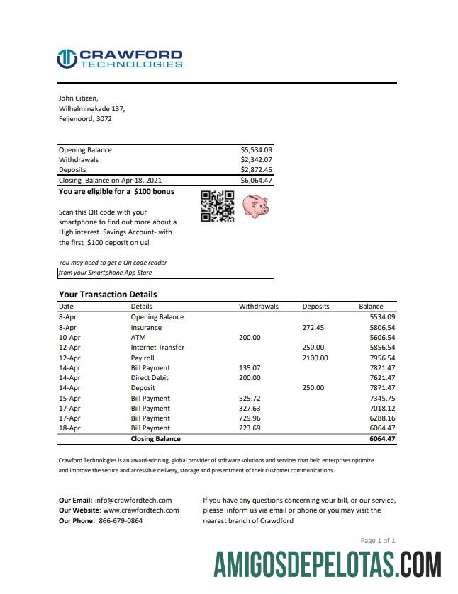 Dapat Diedit Belanda (Holland) Crawford Technologies bank laporan easy to fill templat in Excel and PDF format