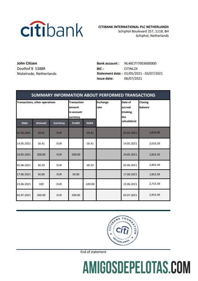 Belanda Citibank Excel pratinjau