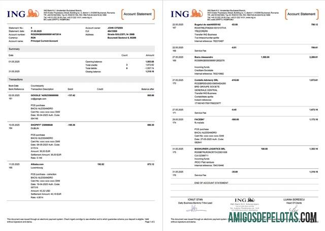 Realistis Belanda ING bank rekening laporan┬áWord and PDF templat, 2 pages