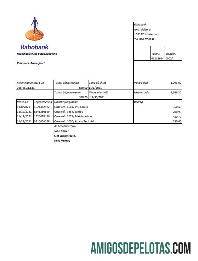 Belanda Rabobank Excel PDF templat