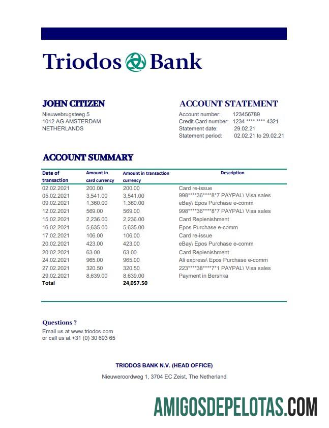 Belanda Triodos bank Excel PDF sampel