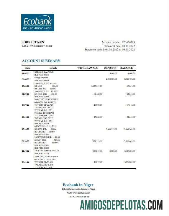 Premium Niger Ecobank bank laporan Excel and PDF templat