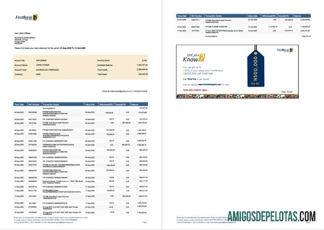 Berkualitas Nigeria First bank rekening laporan┬áWord and PDF templat, 2 pages, versi 2