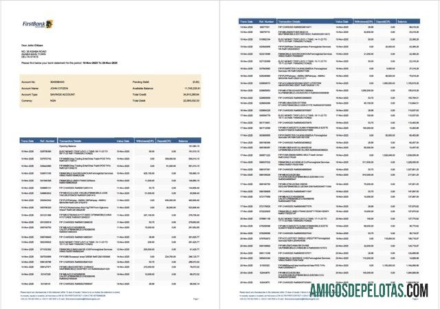 Realistis Nigeria First bank rekening laporan┬áWord and PDF templat, 2 pages