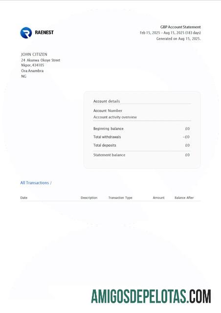 Realistis Nigeria Raenest rekening laporan┬áWord and PDF templat