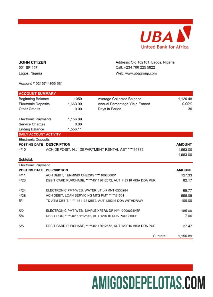 Nigeria UBA bank laporan in Excel and PDF format templat