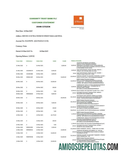 Premium Nigeria┬áGuaranty Trust bank Plc rekening laporan┬áWord and PDF templat, versi 2