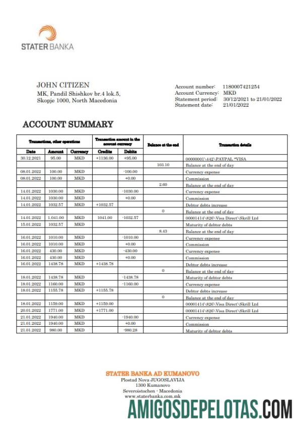 Makedonia Utara Stater Banka bank laporan sampel