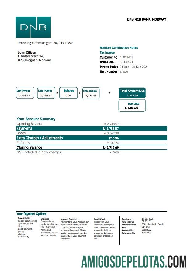 Norwegia DNB Excel PDF makering