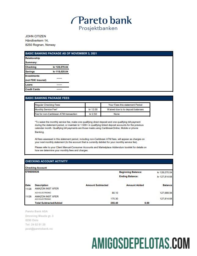 Norwegia Pareto bank Excel PDF makering