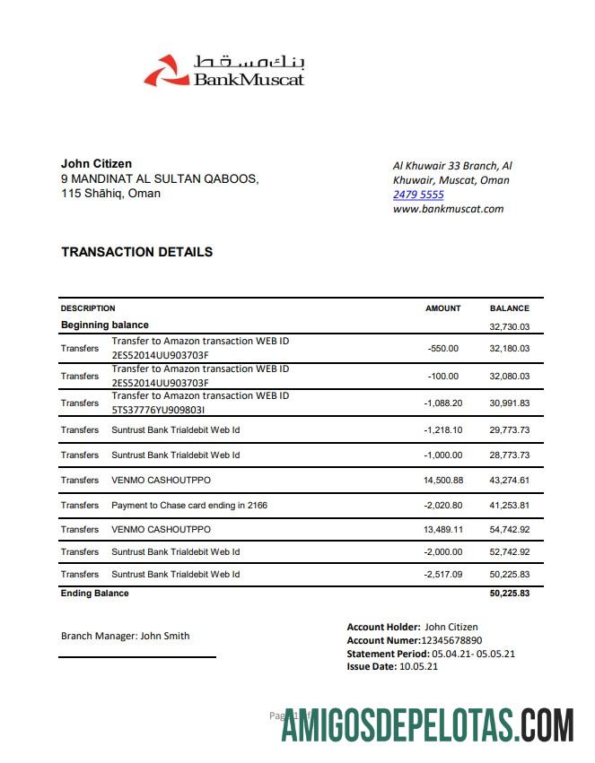 Oman bank Muscat Excel PDF makering