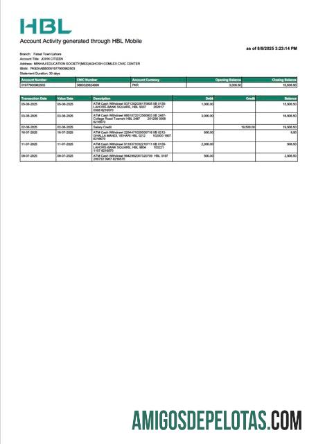 Dapat Diedit Pakistan HBL rekening laporan┬áWord and PDF templat